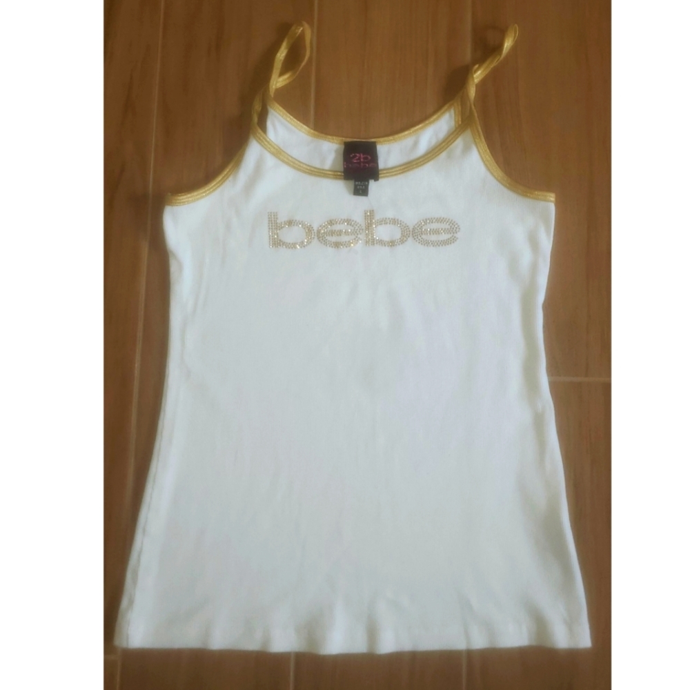 bebe Rhinestone Logo Tank Top